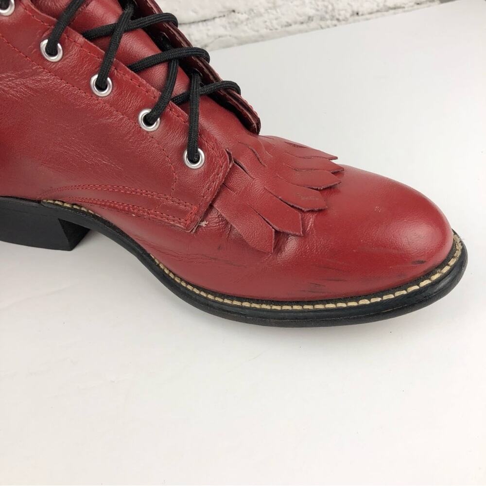 Laredo Red Fringe Leather Kiltie Boots - Picture 6 of 11